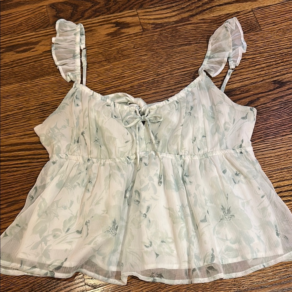 Hollister Cream Sleeveless Ruffled Peplum Blouse